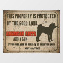 American akita Silhouette Funny Guard Dog Warning