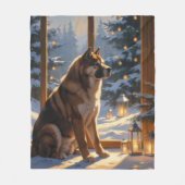 American Akita With Christmas Lights Holiday Fleece Deken (Voorkant)