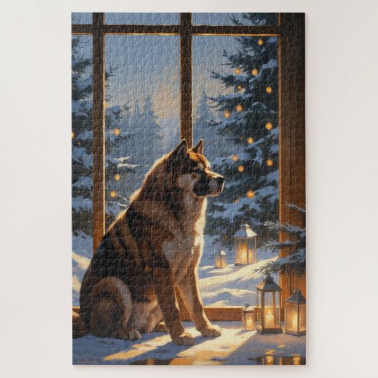 American Akita With Christmas Lights Holiday Legpuzzel (Verticaal)