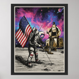 American Astronaut Patriotic Vivid Colors Poster