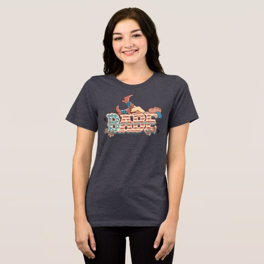 AMERICAN BABE Patriottische Cowgirl Rood Wit Blauw Tri-Blend Shirt (Voorkant volledig)