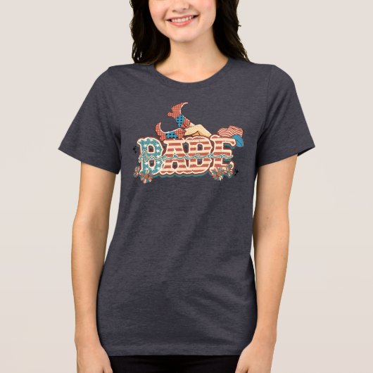 AMERICAN BABE Patriottische Cowgirl Rood Wit Blauw Tri-Blend Shirt (Voorkant)