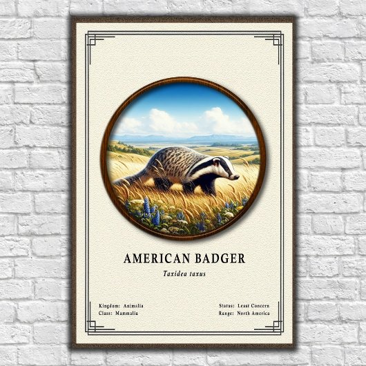 American Badger Zoology Series Poster