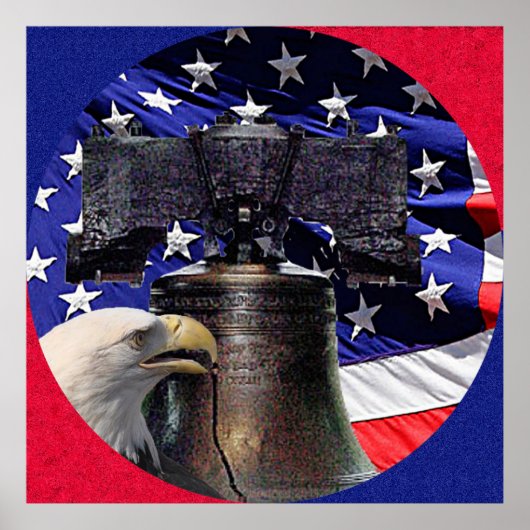 American Bald Eagle, Bell and Flag Poster XLG Size (Voorkant)