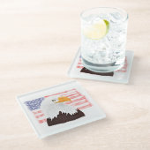 American Bald Eagle en Flag - transparant. Glazen Onderzetter (Schuin)
