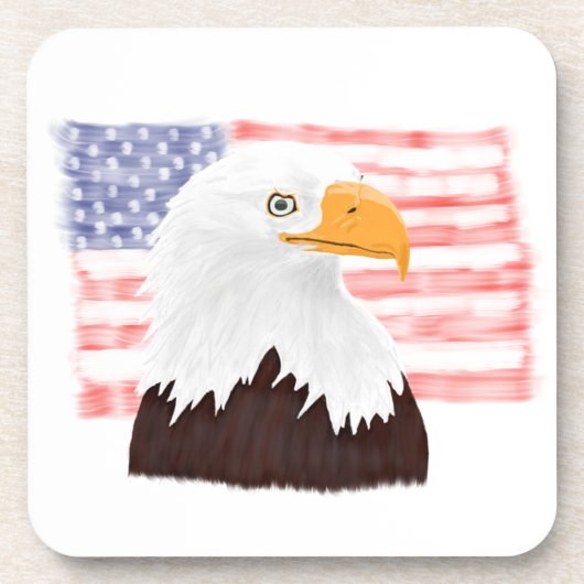 American Bald Eagle en Flag - transparant wit. Bier Onderzetter (Voorkant)