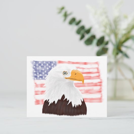 American Bald Eagle en Flag - transparant wit. Briefkaart (Staand voorkant)