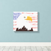 American Bald Eagle en Flag - transparant wit. Canvas Afdruk (Insitu (Houten vloer))