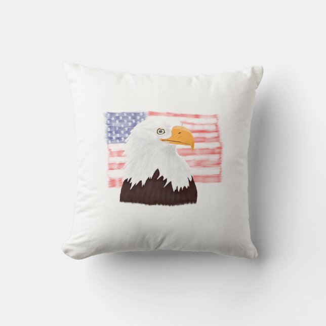 American Bald Eagle en Flag - transparant wit. Kussen (Voorkant)