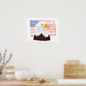 American Bald Eagle en Flag - transparant wit. Poster (Keuken)