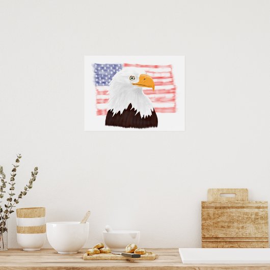American Bald Eagle en Flag - transparant wit. Poster (Keuken)
