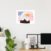 American Bald Eagle en Flag - transparant wit. Poster (Thuiskantoor)