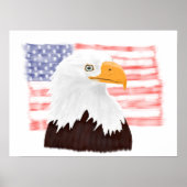 American Bald Eagle en Flag - transparant wit. Poster (Voorkant)