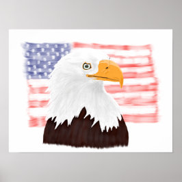 American Bald Eagle en Flag - transparant wit. Poster