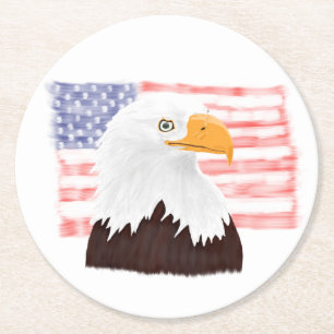 American Bald Eagle en Flag - transparant wit. Ronde Kartonnen Onderzetter