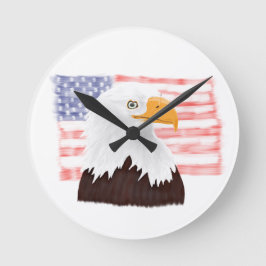 American Bald Eagle en Flag - transparant wit. Ronde Klok