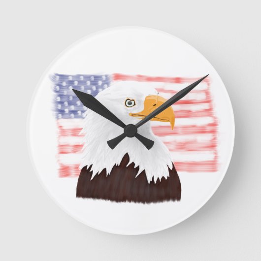 American Bald Eagle en Flag - transparant wit. Ronde Klok (Voorkant)