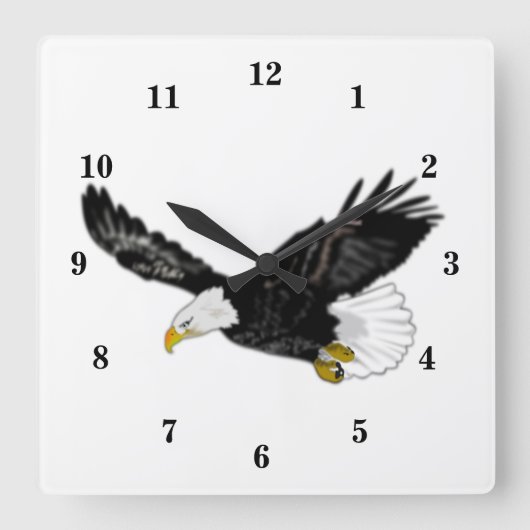 American Bald Eagle Flying wall Clock Vierkante Klok (Voorkant)