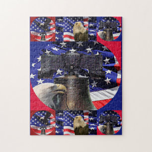 American Bald Eagle, Liberty Bell en Flag Puzzle Legpuzzel