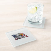 American Bald Eagle met Amerikaanse vlag - Patriot Glazen Onderzetter (Schuin)