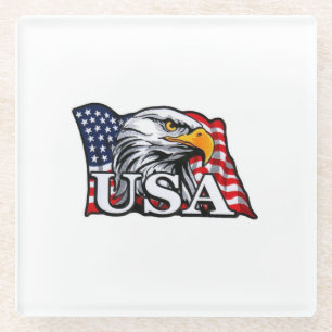 American Bald Eagle met Amerikaanse vlag - Patriot Glazen Onderzetter