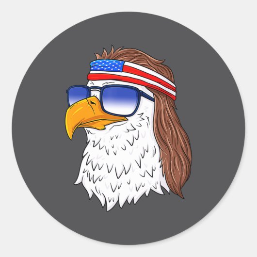 American Bald Eagle Mullet 4th Of July Funny Usa  Ronde Sticker (Voorkant)