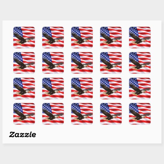 American Bald Eagle Patriotic Square Sticker (Vel)