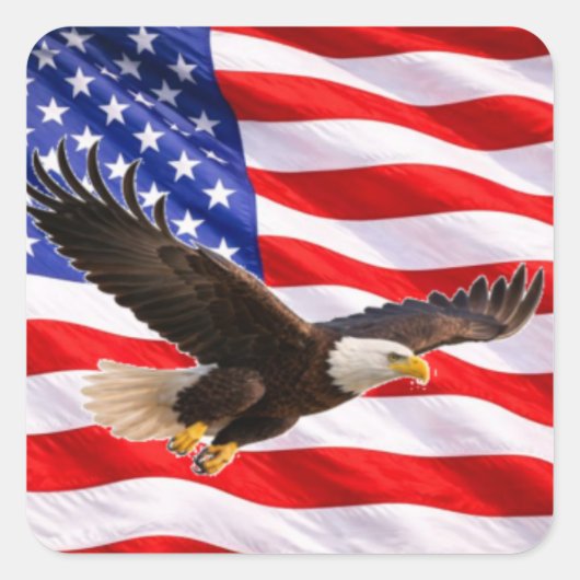 American Bald Eagle Patriotic Square Sticker (Voorkant)
