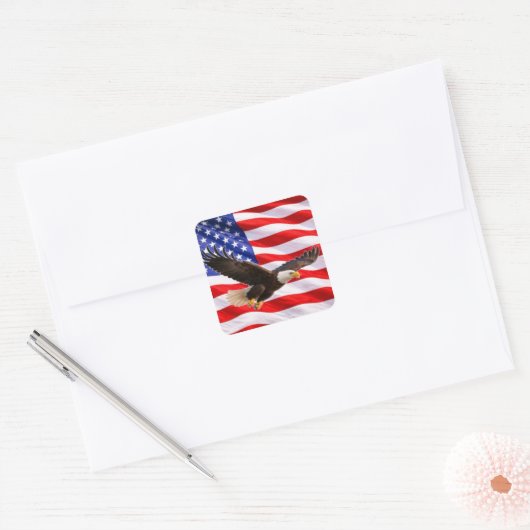 American Bald Eagle Patriotic Square Sticker (Envelop)
