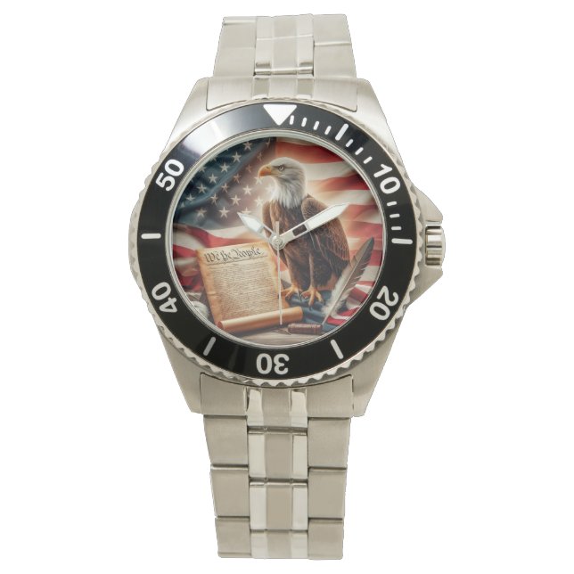 American Bald Eagle Patriottisme Horloge (Voorkant)