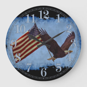 American Bald Eagle & US Flag Patriotic Art Clock Grote Klok