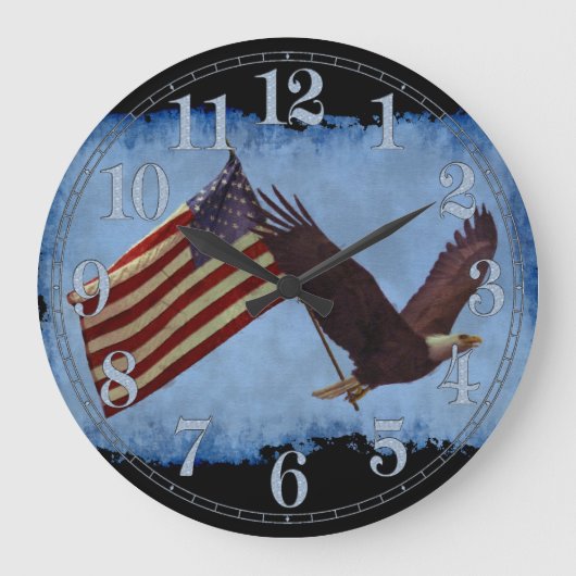American Bald Eagle & US Flag Patriotic Art Clock Grote Klok (Voorkant)