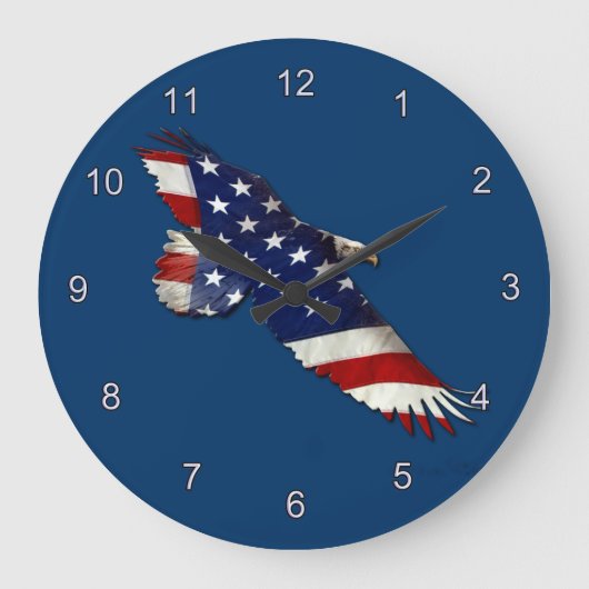 American Bald Eagle & US Flag Patriotic Art Clock Grote Klok (Voorkant)