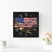 American Bald Eagle & US Flag Patriotic Art Clock Vierkante Klok (Huis)