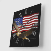 American Bald Eagle & US Flag Patriotic Art Clock Vierkante Klok (Hoek)