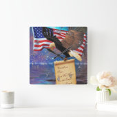 American Bald Eagle & US Flag Patriotisme Art Cloc Vierkante Klok (Huis)