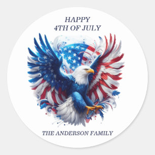 American Bald Eagle Vlucht Happy 4th Juli Ronde Sticker