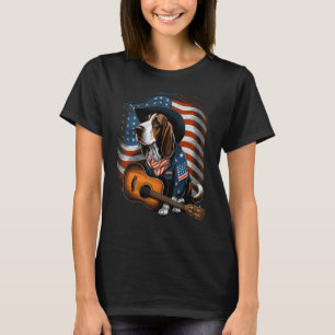 American Basset Hound Gitaar USA County Muziek T-shirt