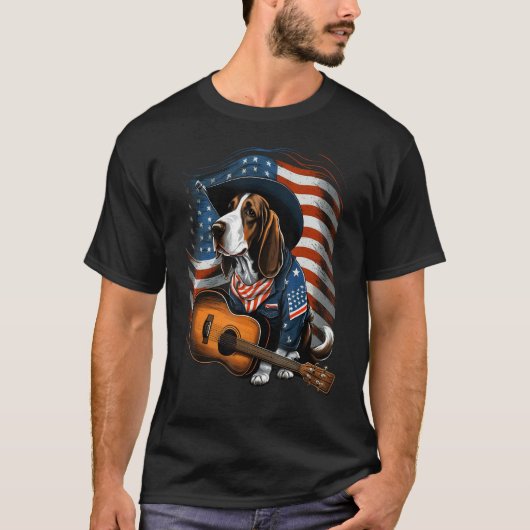 American Basset Hound Guitar USA County Music T-shirt (Voorkant)
