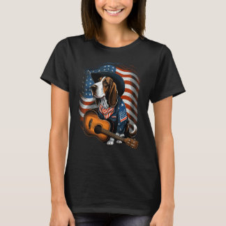American Basset Hound Guitar USA County Music T-shirt