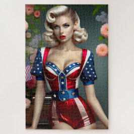 American Beauty Patriottische Blonde Pin-Up Meisje Legpuzzel