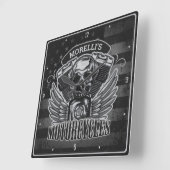 American Biker ADD NAME Skull V-Twin Motorcycles Vierkante Klok (Hoek)
