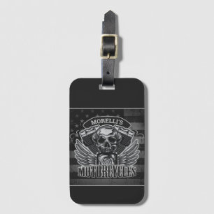 American Biker ADD NAME Skull V-Twin Motorcycli Bagagelabel