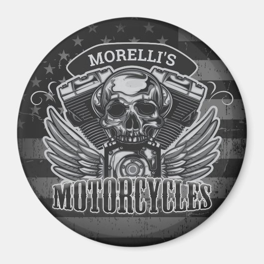 American Biker ADD NAME Skull V-Twin Motorcycli Magneet (Voorkant)