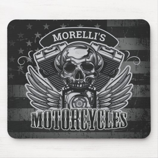 American Biker ADD NAME Skull V-Twin Motorcycli Muismat (Voorkant)