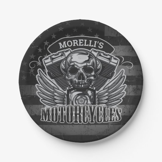 American Biker ADD NAME Skull V-Twin Motorcycli Papieren Bordje (Voorkant)
