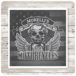 American Biker ADD NAME Skull V-Twin Motorcycli Servet