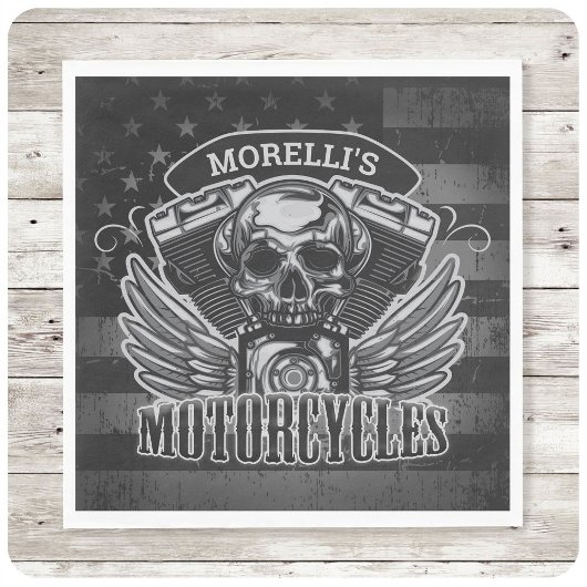 American Biker ADD NAME Skull V-Twin Motorcycli Servet