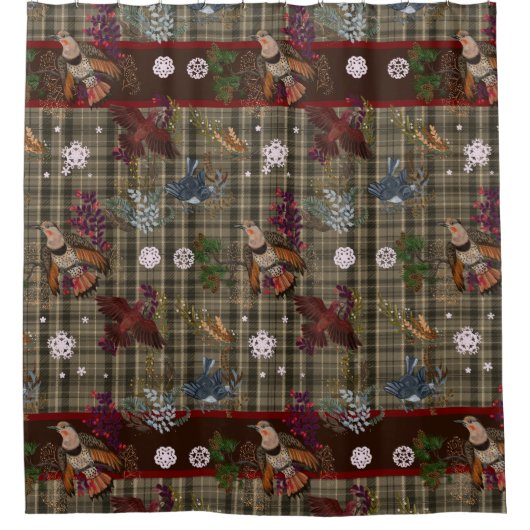 American Bird Woodland kerstpatroon Douchegordijn (Voorkant)