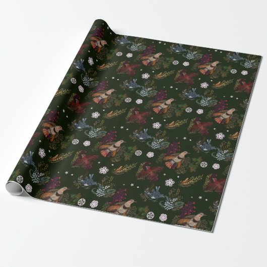 American Bird Woodland kerstwrapping Paper Cadeaupapier (Uitgerold)